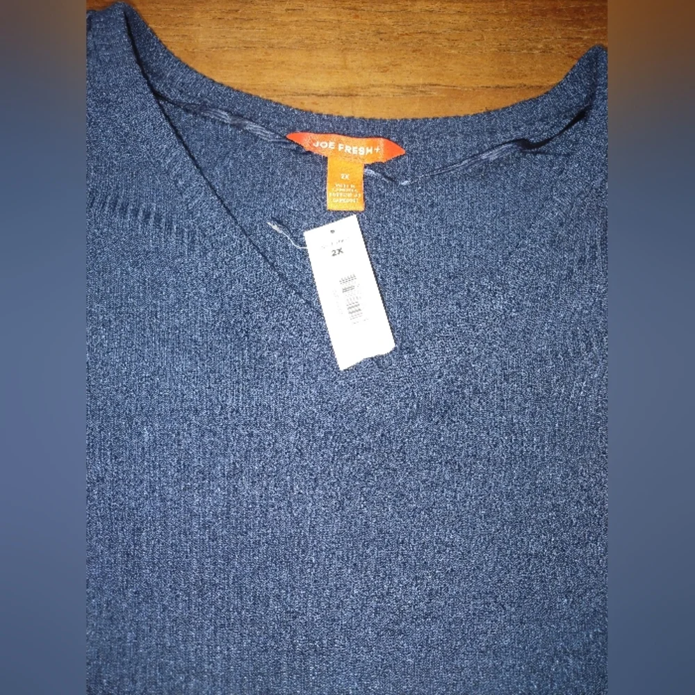 NWT Joe Fresh Size 2X Blue Long Sleeve Shirt, Ribbed & Stretchy, Comfy - Picture 3 of 9